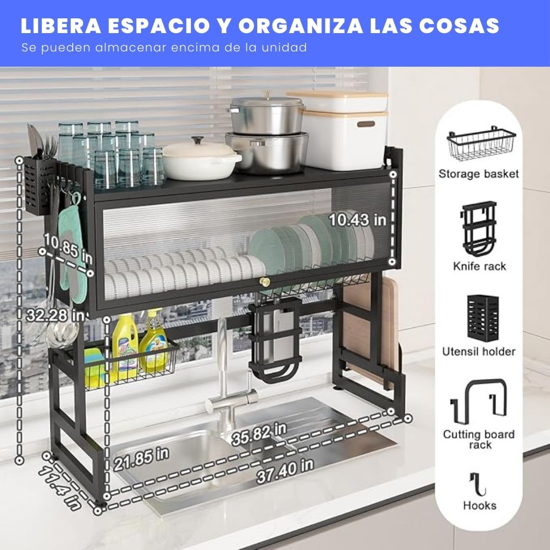 Escurridor de platos 2 niveles con Gabinete Transparente