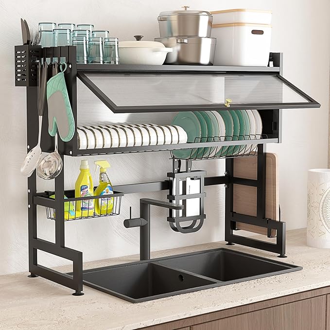 Escurridor de platos 2 niveles con Gabinete Transparente