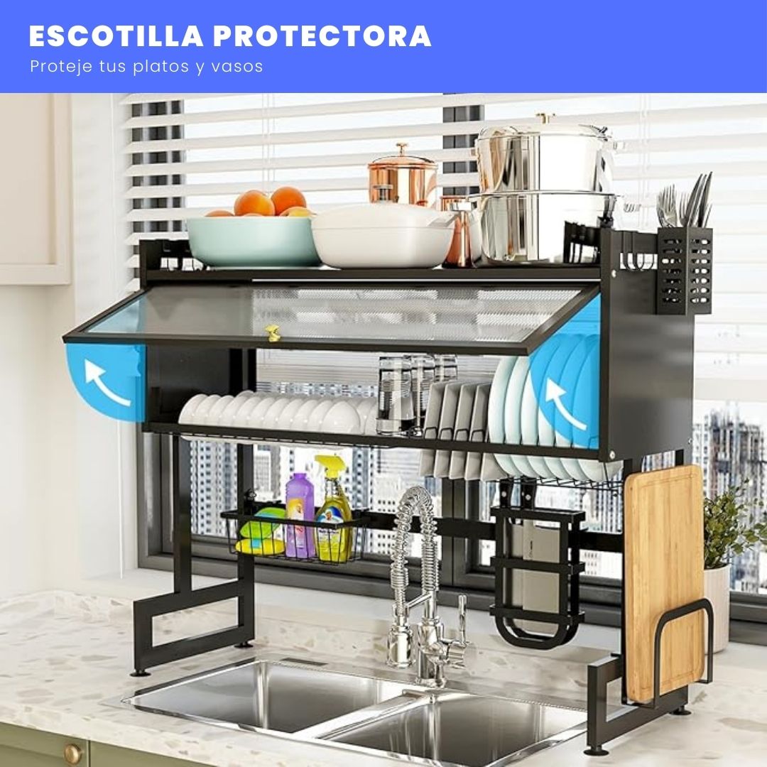 Escurridor de platos 2 niveles con Gabinete Transparente