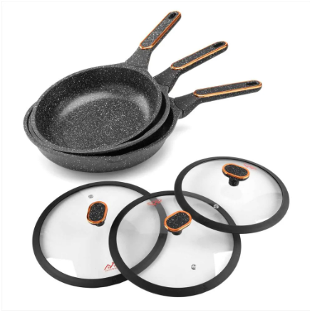 Set de Sartenes en Mármol Swiss Home X3 con Tapa de Vidrio