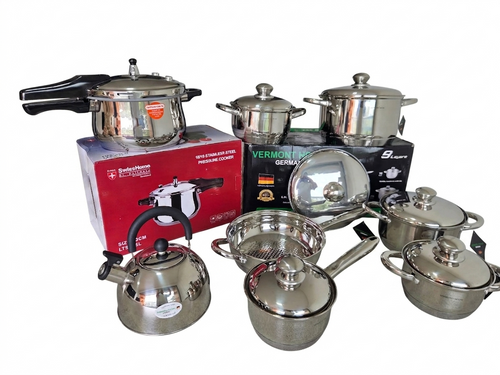 COMBO SET DE OLLAS VERMONT HOUSE + OLLA A PRESIÓN SWISSHOME DE ALTA CALIDAD