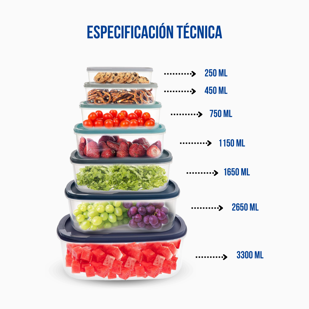 Kit x7 Recipientes Almacenamiento herméticos